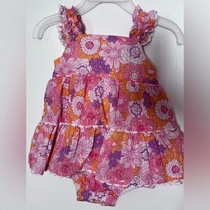 orange floral haute hippie 3-6 months girls romper dress